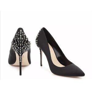 Vince Camuto "Olive" Black Embellished Satin Pumps Heels Shoes